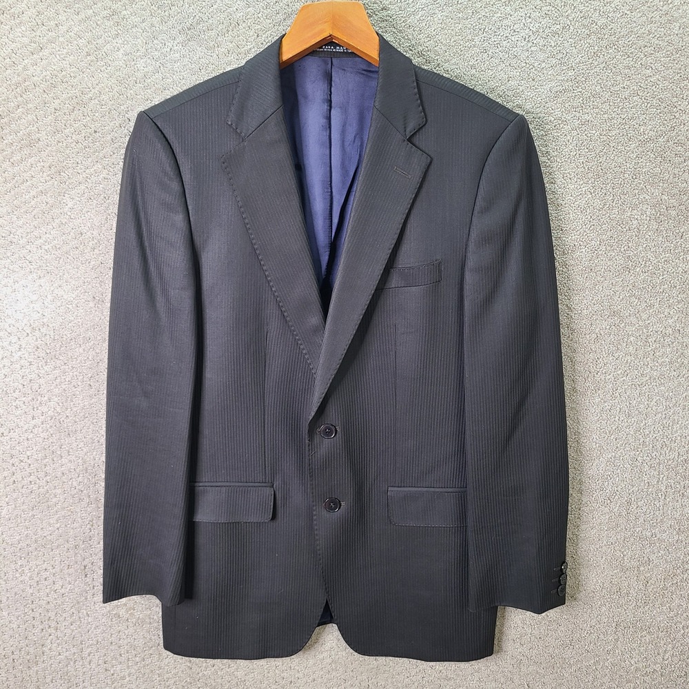 Zara Jacket Mens 40R Brown Striped Blazer Wool Blend Two Button Suit Coat